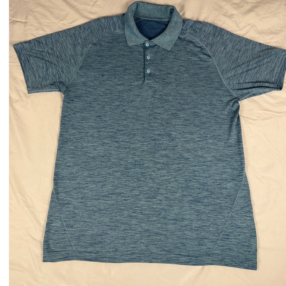 Lululemon Mens Metal Vent Tech Polo Shirt XL Blue Heathered Short Sleeve Gym